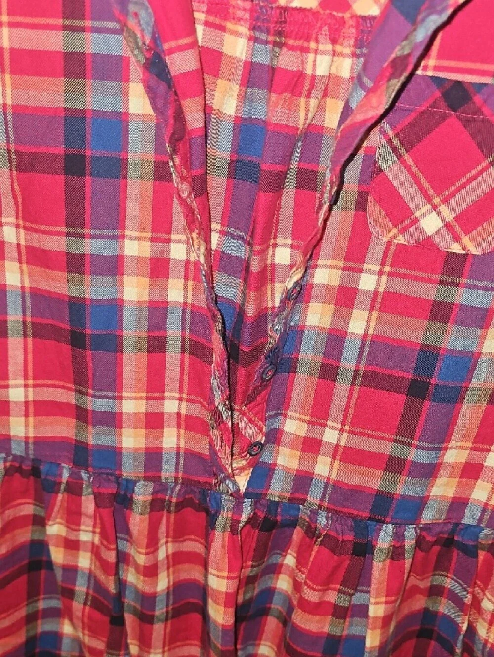 Cat & Jack Girls Pink and Blue Plaid Girls Peplum Style Dress Size 10/12